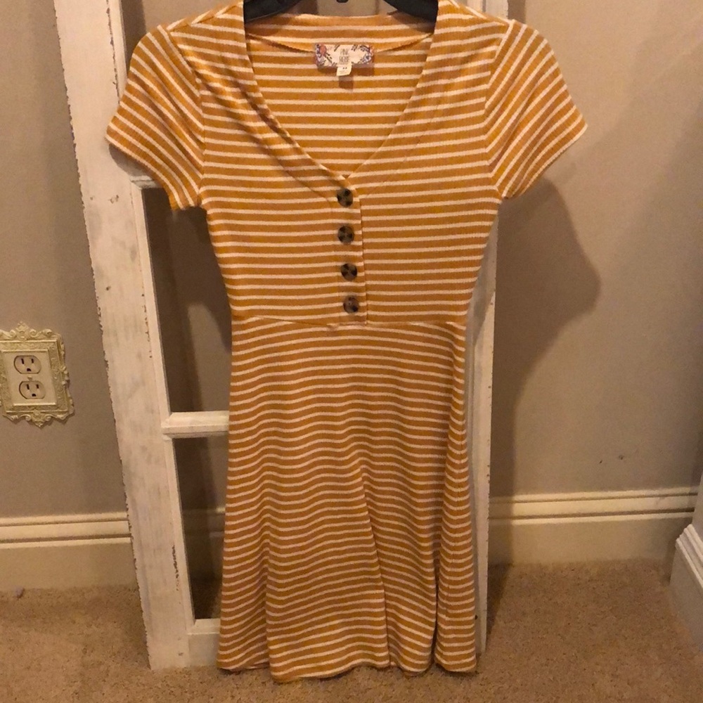 Pink Rose Vintage Junior’s Striped Yellow Dress with Buttons Size XS